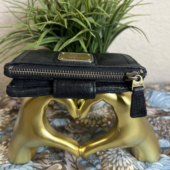 FOSSIL LONG LIVE VINTAGE BLACK DISTRESSED LEATHER WALLET Tri-fold - Picture 6 of 10